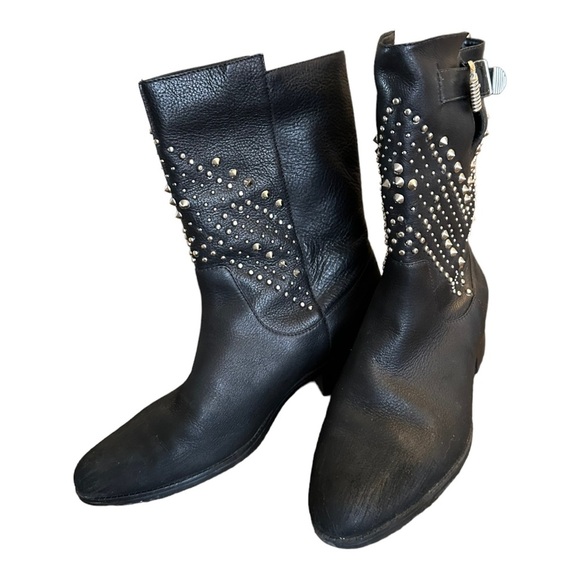 SCHUTZ black studded midi slip on leather boots - Picture 7 of 10